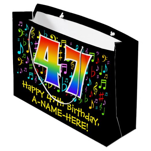 47th Birthday _ Colorful Music Symbols Rainbow 47 Large Gift Bag