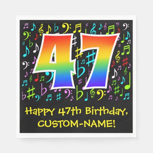 47th Birthday _ Colorful Music Symbols Rainbow 47 Napkins