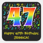 [ Thumbnail: 47th Birthday: Colorful Music Symbols, Rainbow 47 Sticker ]