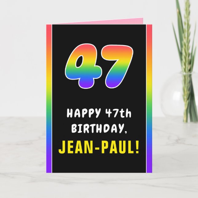 47th Birthday: Colorful Rainbow # 47, Custom Name Card (Front)