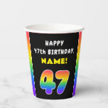 [ Thumbnail: 47th Birthday: Colorful Rainbow # 47, Custom Name Paper Cups ]