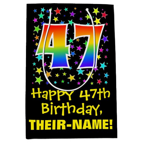 47th Birthday Colorful Stars Pattern  Rainbow 47 Medium Gift Bag