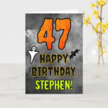 47th Birthday: Eerie Halloween Theme   Custom Name Card<br><div class="desc">The front of this spooky and scary Hallowe’en themed birthday greeting card design features a large number “47”, along with the message “HAPPY BIRTHDAY, ”, and a customizable name. There are also depictions of a bat and a ghost on the front. The inside features a custom birthday greeting message, or...</div>