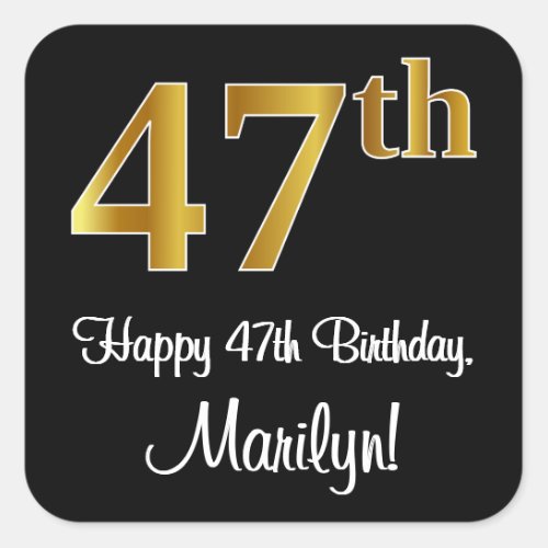 47th Birthday  Elegant Luxurious Faux Gold Look  Square Sticker