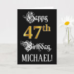 [ Thumbnail: 47th Birthday — Fancy Script; Faux Gold Look; Name Card ]