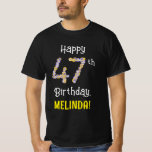 [ Thumbnail: 47th Birthday: Floral Flowers Number “47” + Name T-Shirt ]
