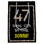 [ Thumbnail: 47th Birthday: Floral Flowers Number, Custom Name Gift Bag ]