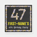 [ Thumbnail: 47th Birthday: Floral Flowers Number, Custom Name Napkins ]