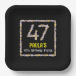 [ Thumbnail: 47th Birthday: Floral Flowers Number, Custom Name Paper Plates ]