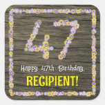 [ Thumbnail: 47th Birthday: Floral Number, Faux Wood Look, Name Sticker ]