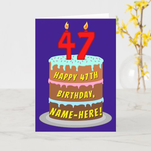 47th Birthday Fun Cake and Candles  Custom Name Card