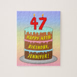 [ Thumbnail: 47th Birthday: Fun Cake and Candles + Custom Name Jigsaw Puzzle ]