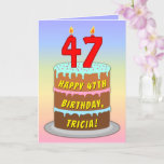 [ Thumbnail: 47th Birthday — Fun Cake & Candles, W/ Custom Name Card ]