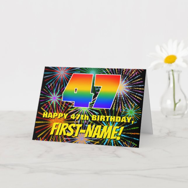 47th Birthday: Fun, Colorful Celebratory Fireworks Card (Small Plant)