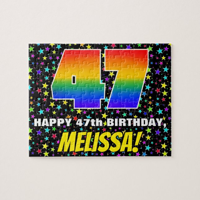 47th Birthday — Fun, Colorful Star Field Pattern Jigsaw Puzzle (Horizontal)