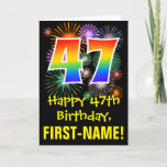 [ Thumbnail: 47th Birthday: Fun Fireworks Pattern + Rainbow 47 Card ]