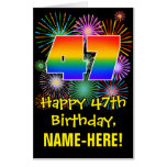 [ Thumbnail: 47th Birthday: Fun Fireworks Pattern & Rainbow 47 Card ]