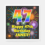 [ Thumbnail: 47th Birthday: Fun Fireworks Pattern + Rainbow 47 Napkins ]