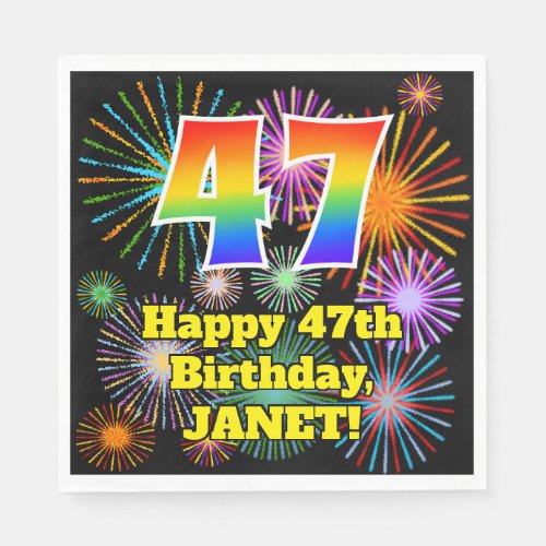 47th Birthday Fun Fireworks Pattern  Rainbow 47 Napkins