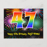 [ Thumbnail: 47th Birthday – Fun Fireworks Pattern + Rainbow 47 Postcard ]