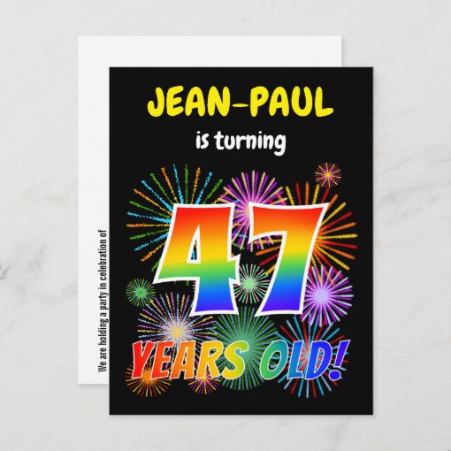 47th Birthday Fun Fireworks Rainbow Look 47 Postcard Zazzle 3408