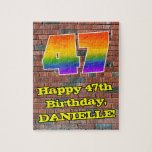 [ Thumbnail: 47th Birthday: Fun Graffiti-Inspired Rainbow 47 Jigsaw Puzzle ]