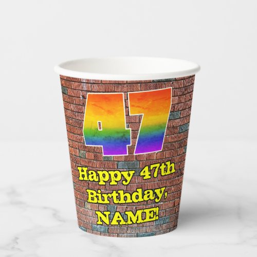 47th Birthday Fun Graffiti_Inspired Rainbow 47 Paper Cups