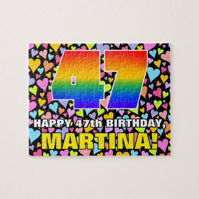 47th Birthday — Fun, Loving Heart Shapes + “47” Jigsaw Puzzle (Horizontal)