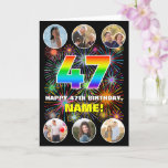 [ Thumbnail: 47th Birthday: Fun Rainbow #, Custom Name & Photos Card ]