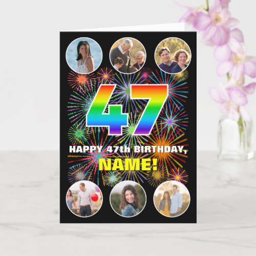 47th Birthday Fun Rainbow  Custom Name  Photos Card