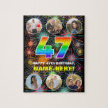 [ Thumbnail: 47th Birthday: Fun Rainbow #, Custom Name + Photos Jigsaw Puzzle ]