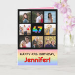 [ Thumbnail: 47th Birthday: Fun Rainbow #, Custom Photos + Name Card ]