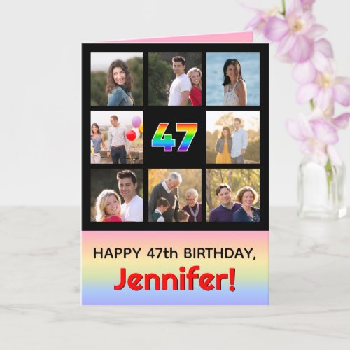 47th Birthday Fun Rainbow  Custom Photos  Name Card