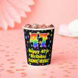 [ Thumbnail: 47th Birthday: Fun Stars Pattern and Rainbow 47 Paper Cups ]
