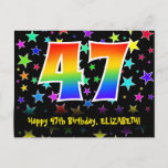 [ Thumbnail: 47th Birthday: Fun Stars Pattern, Rainbow 47, Name Postcard ]