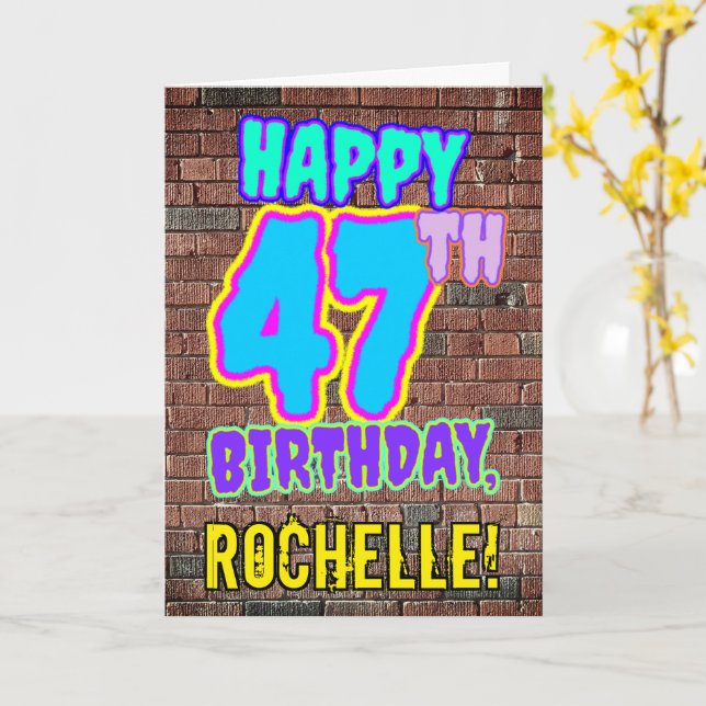 47th Birthday - Fun, Urban Graffiti Inspired Look Card (Yellow Flower)
