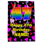 [ Thumbnail: 47th Birthday: Loving Hearts Pattern, Rainbow # 47 Gift Bag ]