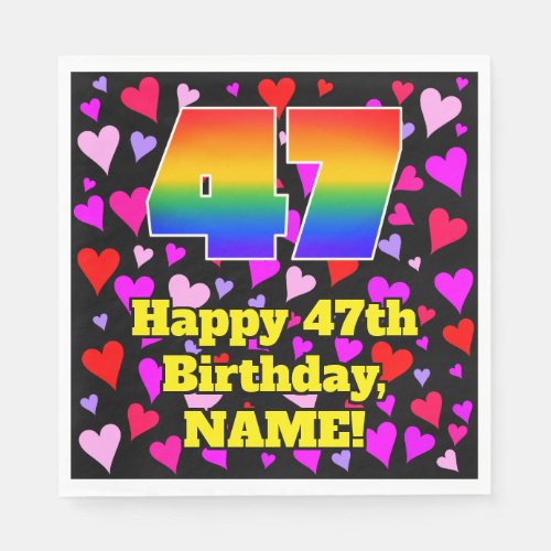 47th Birthday Loving Hearts Pattern Rainbow  47 Napkins