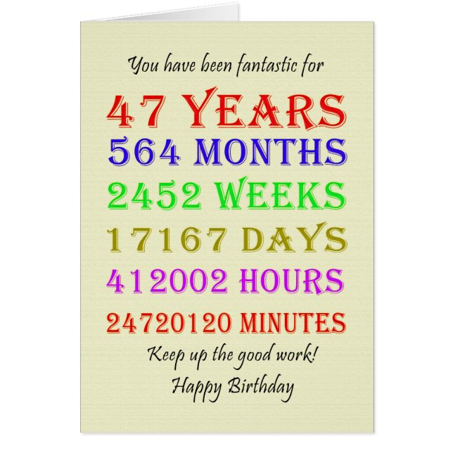 47th Birthday Milestones Cards (Front)