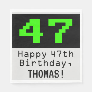 47th Birthday - Nerdy / Geeky Style "47" & Name Napkins