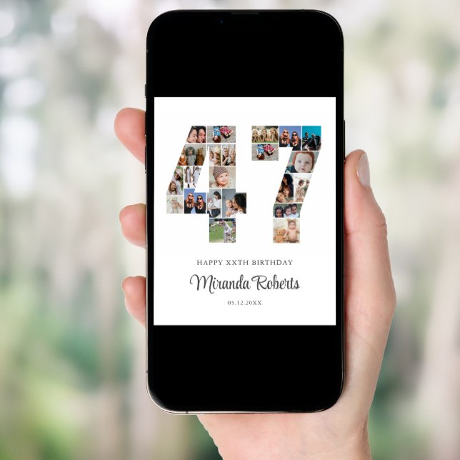 47th Birthday Number 47 Custom Photo Collage Poster (Front Digital)