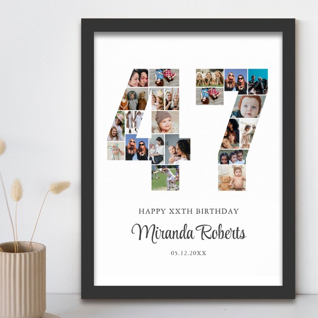 47th Birthday Number 47 Custom Photo Collage Poster (Creator Uploaded)