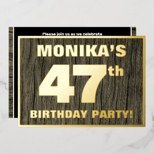47th Birthday Party: Bold, Faux Wood Grain Pattern Foil Invitation