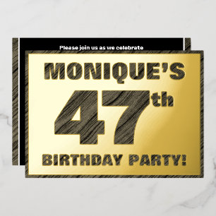 47th Birthday Party — Bold, Faux Wood Grain Text Foil Invitation