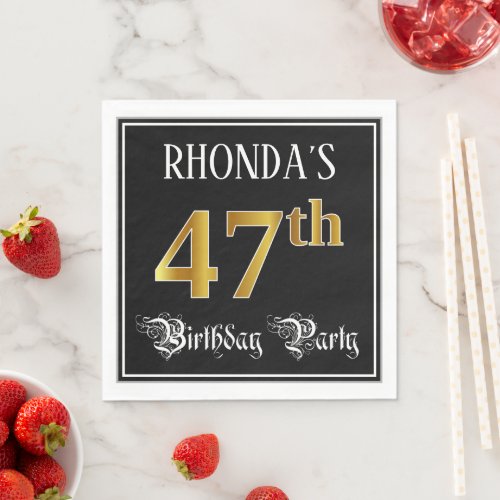 47th Birthday Party  Fancy Script Faux Gold Look Napkins