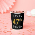 [ Thumbnail: 47th Birthday Party — Fancy Script, Faux Gold Look Paper Cups ]