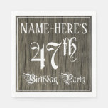 [ Thumbnail: 47th Birthday Party — Fancy Script, Faux Wood Look Napkins ]