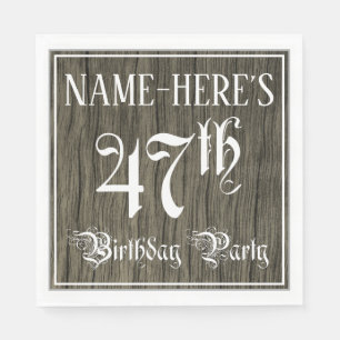 47th Birthday Party — Fancy Script, Faux Wood Look Napkins
