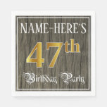 [ Thumbnail: 47th Birthday Party — Faux Gold & Faux Wood Looks Napkins ]