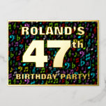 [ Thumbnail: 47th Birthday Party — Fun, Colorful Music Symbols Invitation ]